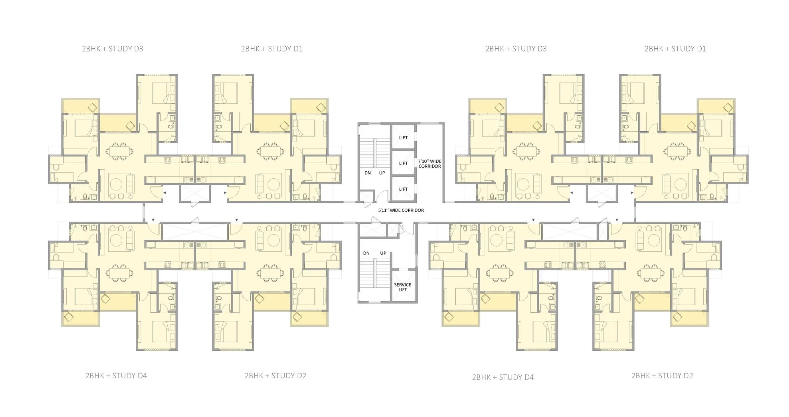 Embassy 2 BHK + Study floor plan